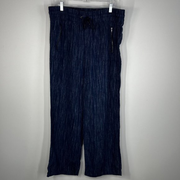 Athleta Cabo Textured Linen Wide Leg Pants in Rain Dance  Size 16 - Picture 2 of 13